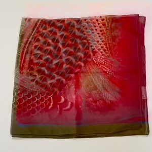George Red Abstract Feather Scale Print Square Scarf Made in Italy 20X20 Chic